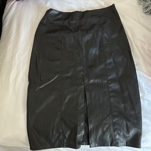 Black, faux, leather pencil skirt